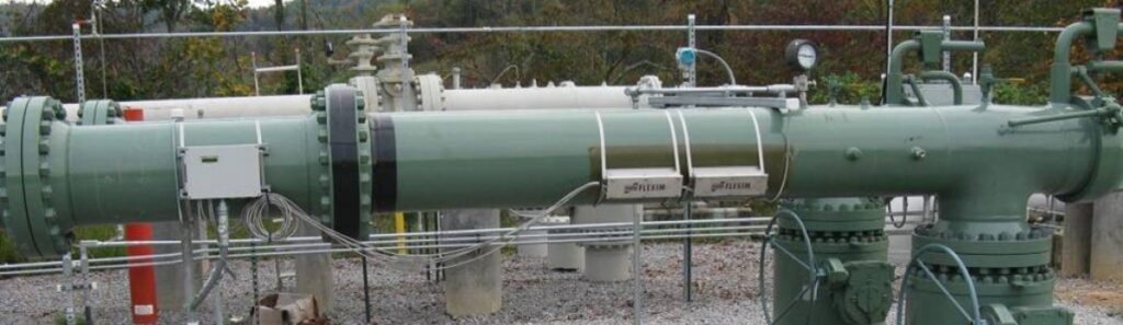 Débitmètre clamp-on non intrusif installé sur une conduite de puits de forage de gaz pour la mesure du débit en conditions de pression élevée