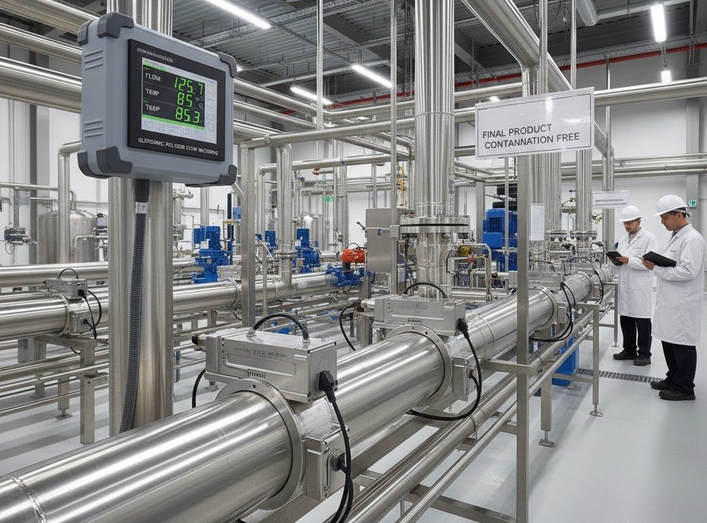 Tuyauterie inox instrumentée avec débitmètre clamp-on non intrusif